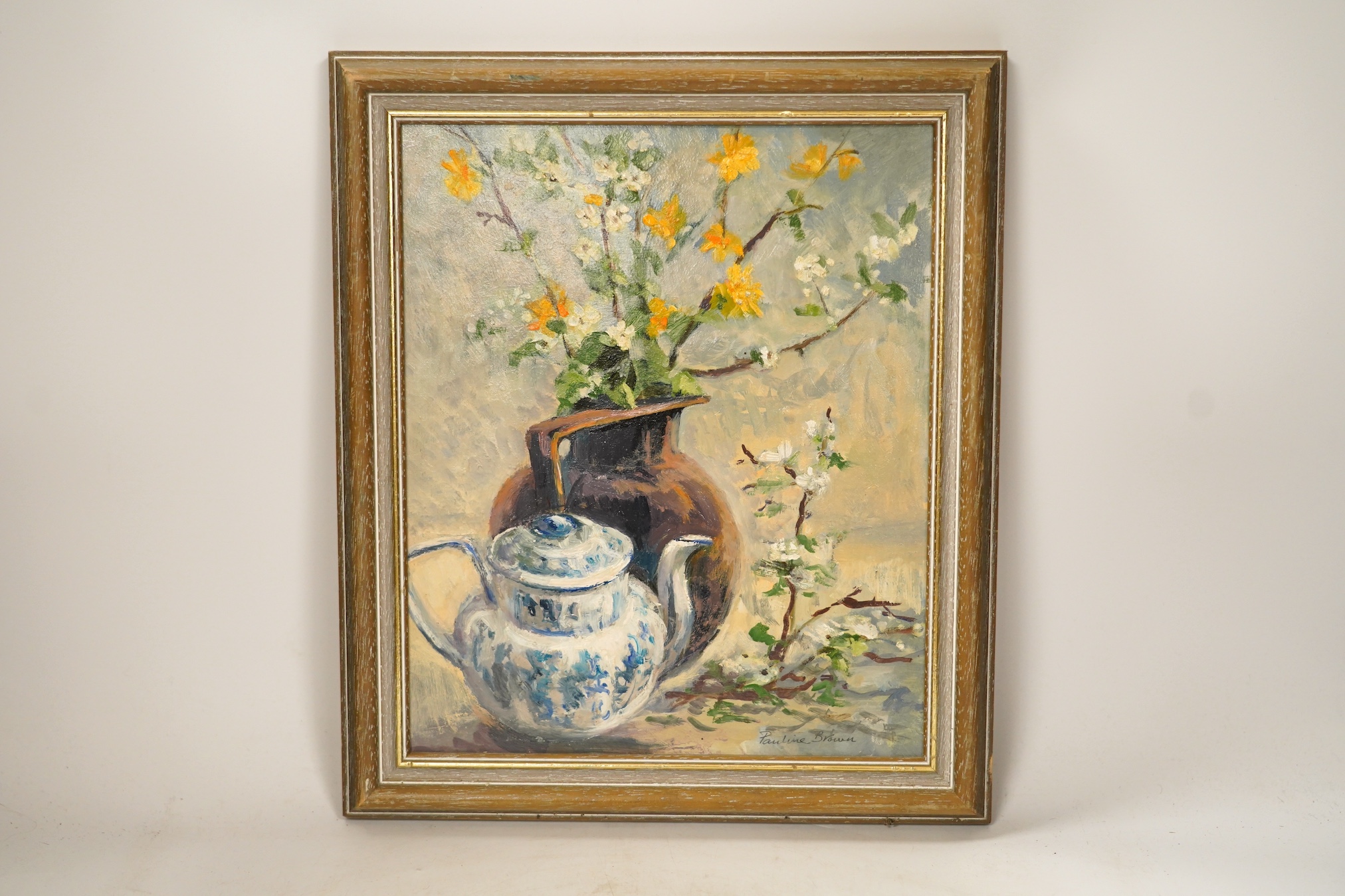 Pauline Brown (b.1926), oil on board, Still life of flowers in a vase, signed, 29 x 23cm. Condition - good